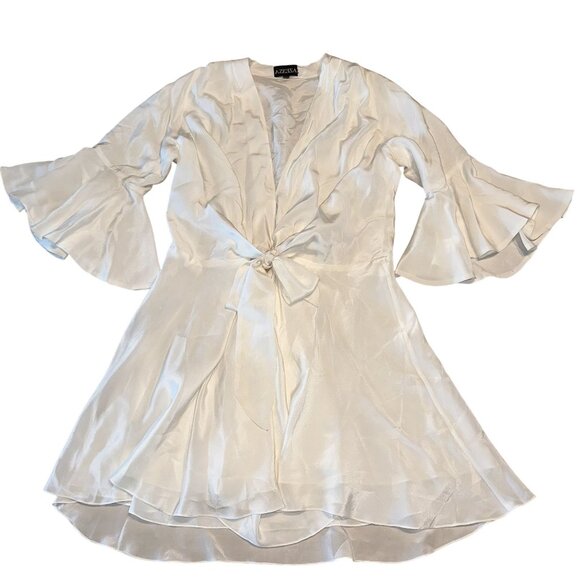 Azeeza Dresses & Skirts - Azeeza White Bell Sleeve V-Neck Tie Front Mini Dress Women's Small S